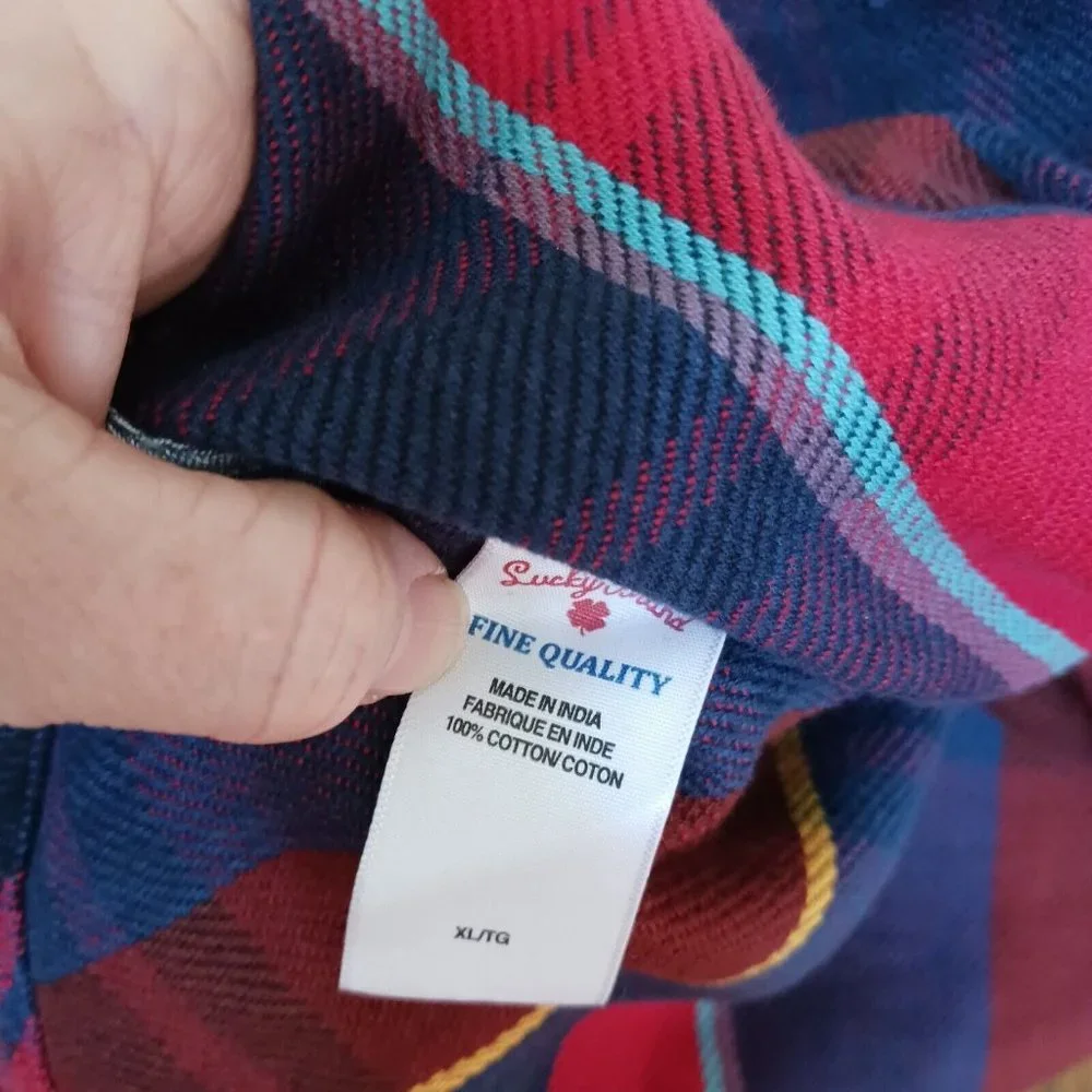 Vintage Lucky‎ Brand Button Front Shirt Red Plaid Mens XL